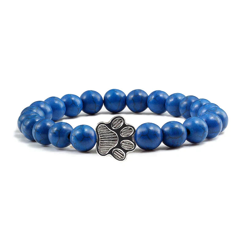 Natural Stone Bracelet with Paw Pendant – Elastic Beaded Bracelet for Men & Women