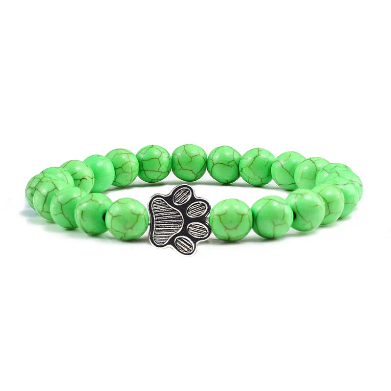 Natural Stone Bracelet with Paw Pendant – Elastic Beaded Bracelet for Men & Women