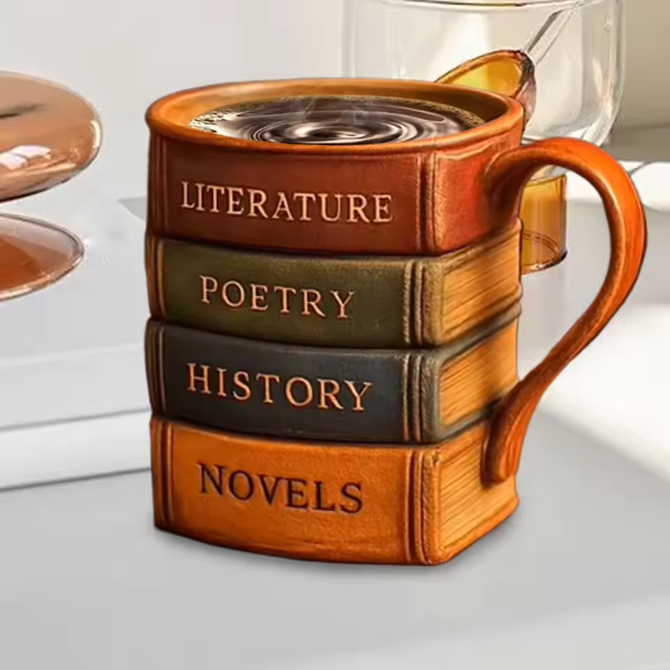 BookLover’s Haven – Handmade 3D Library Coffee Mug