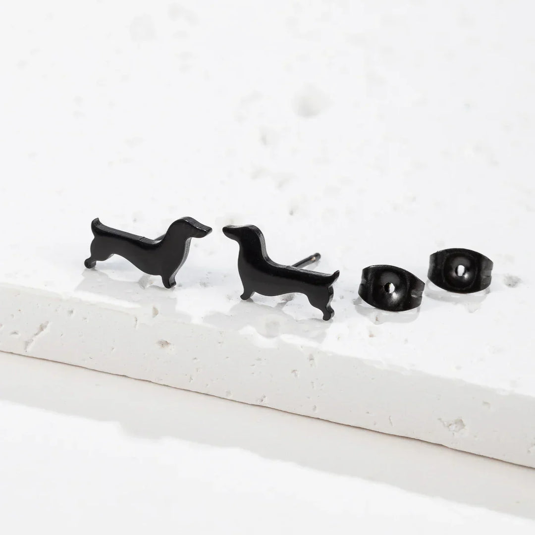 Dachshund Stud Earrings – Minimalist Dog Earrings Made of Metal