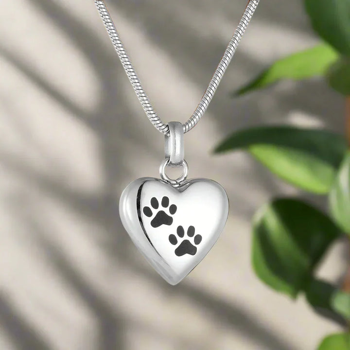 Memorial Necklace with Paw Heart – Stainless Steel Urn Pendant