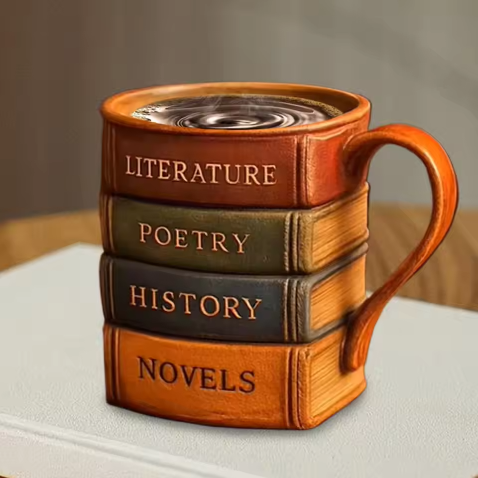 BookLover’s Haven – Handmade 3D Library Coffee Mug