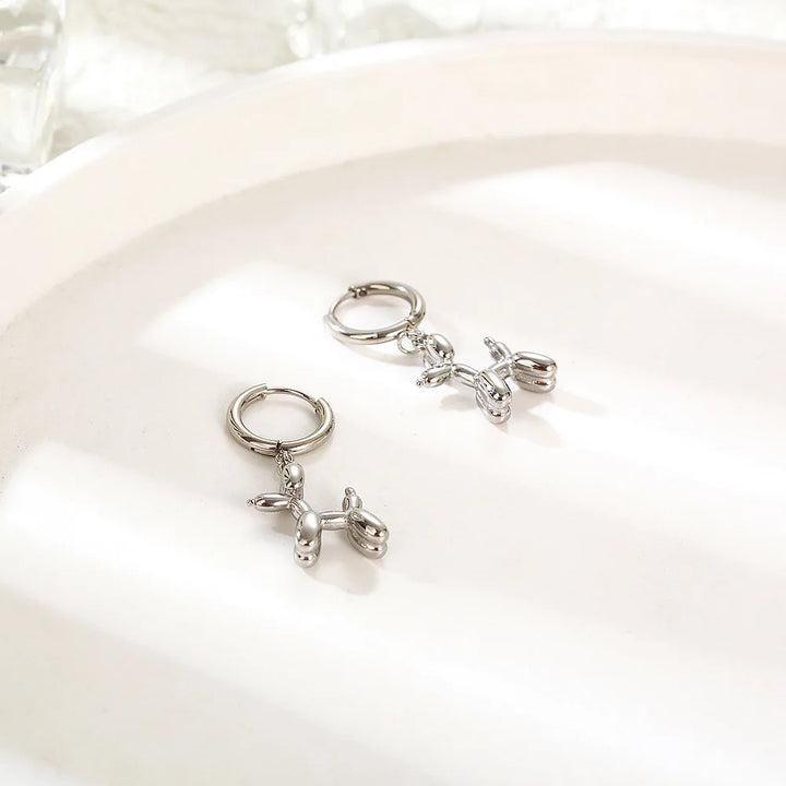 Mini Balloon Dog Earrings – Golden Hoops with Playful Dog Charm