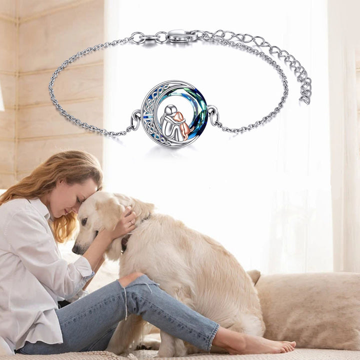 Adjustable Lucky Bracelet made of Sterling Silver with Dog Motif