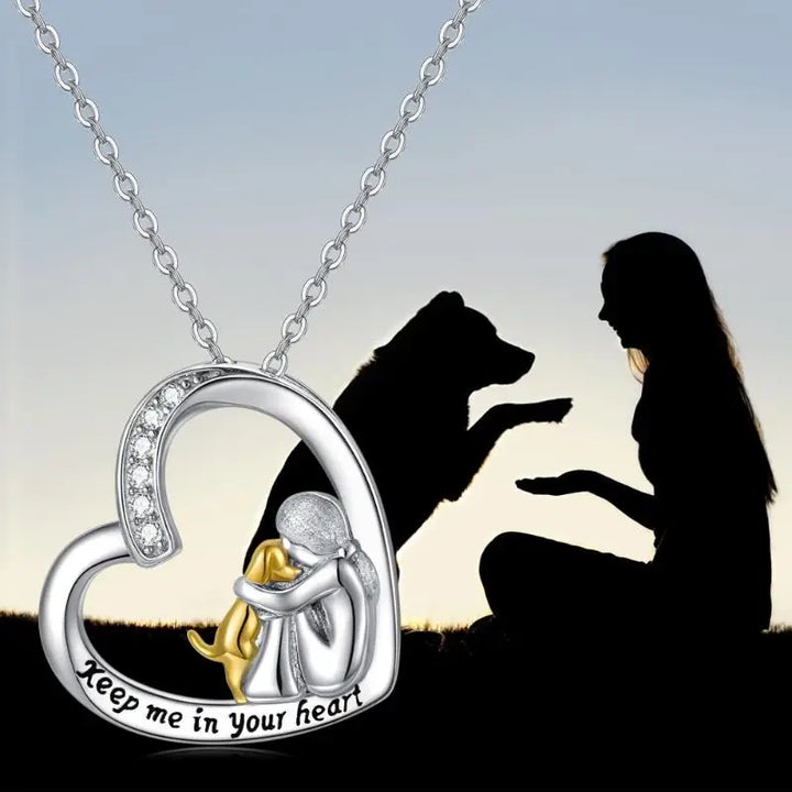 Lucky Necklace with Heart & Dog Motif – Sterling Silver Necklace with Zirconia