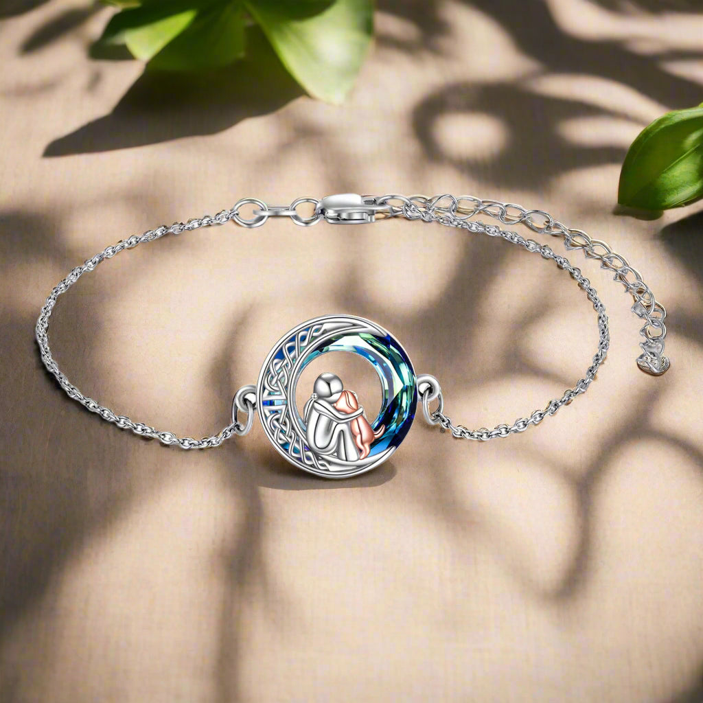 Adjustable Lucky Bracelet made of Sterling Silver with Dog Motif